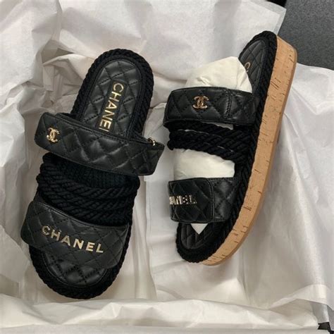 chanel black on black slipper|vintage Chanel slippers.